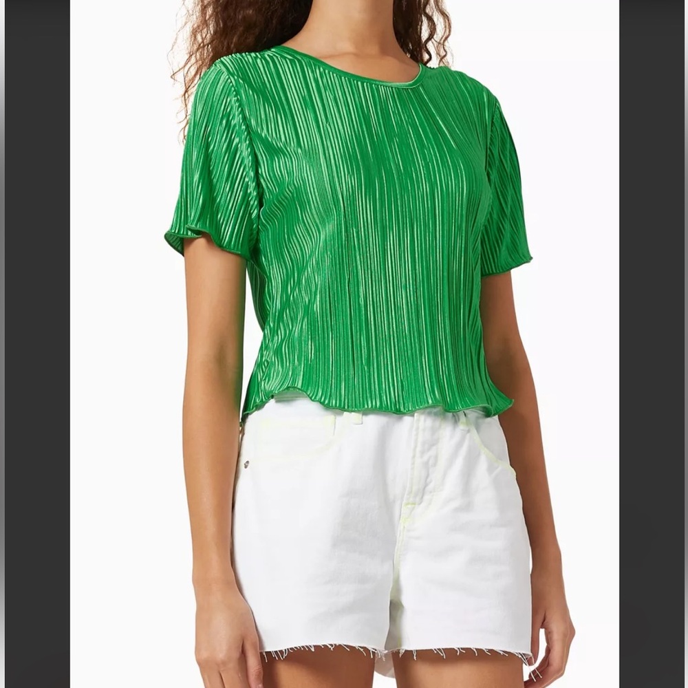 Good American - Kelly Green Satin Plisse Pleated Top Sz 3/4